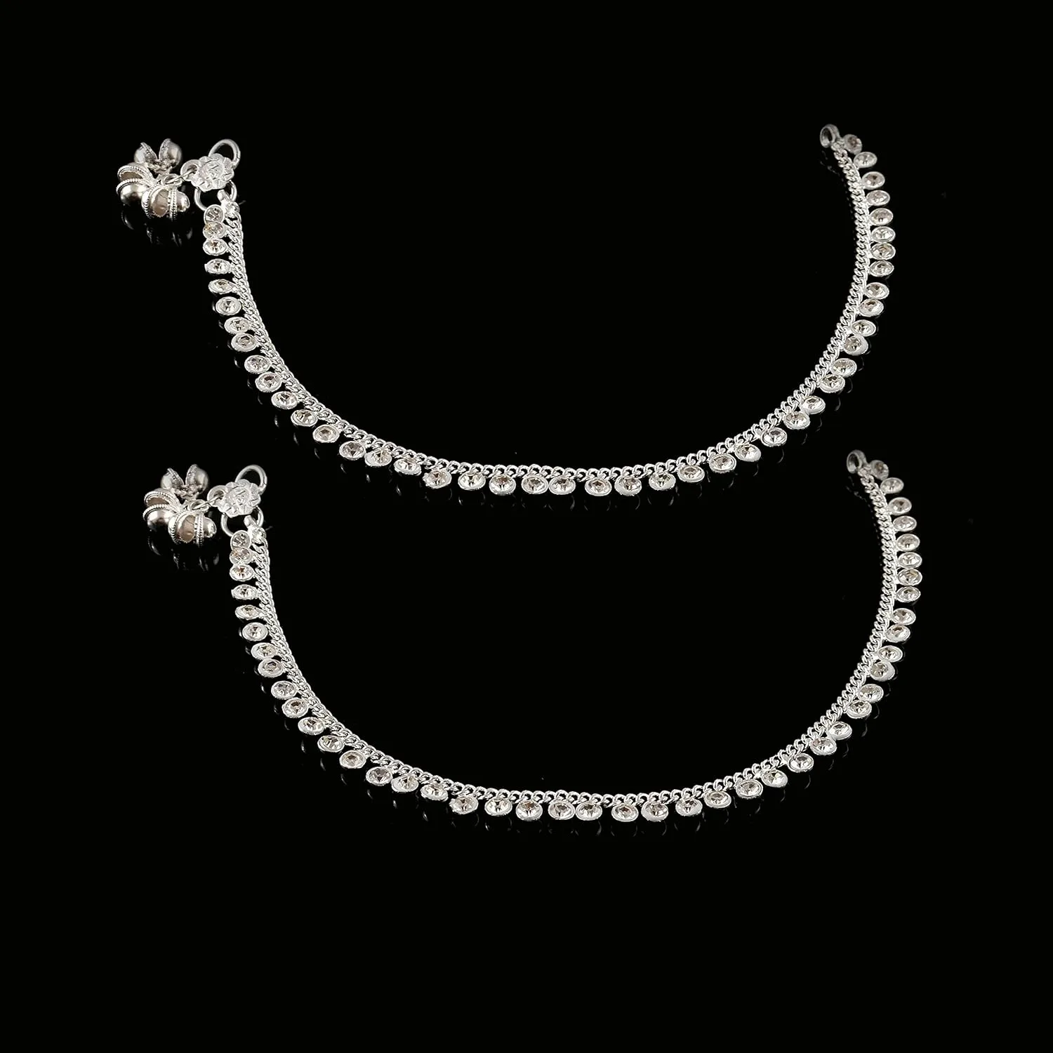 JewarHaat CZ Ad Silver Plated Indian Anklets for Women