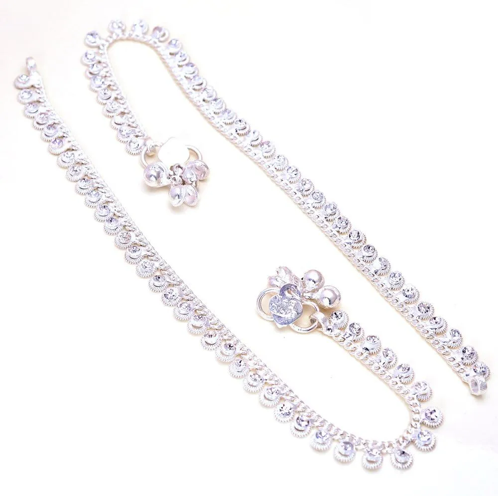 JewarHaat CZ Ad Silver Plated Indian Anklets for Women