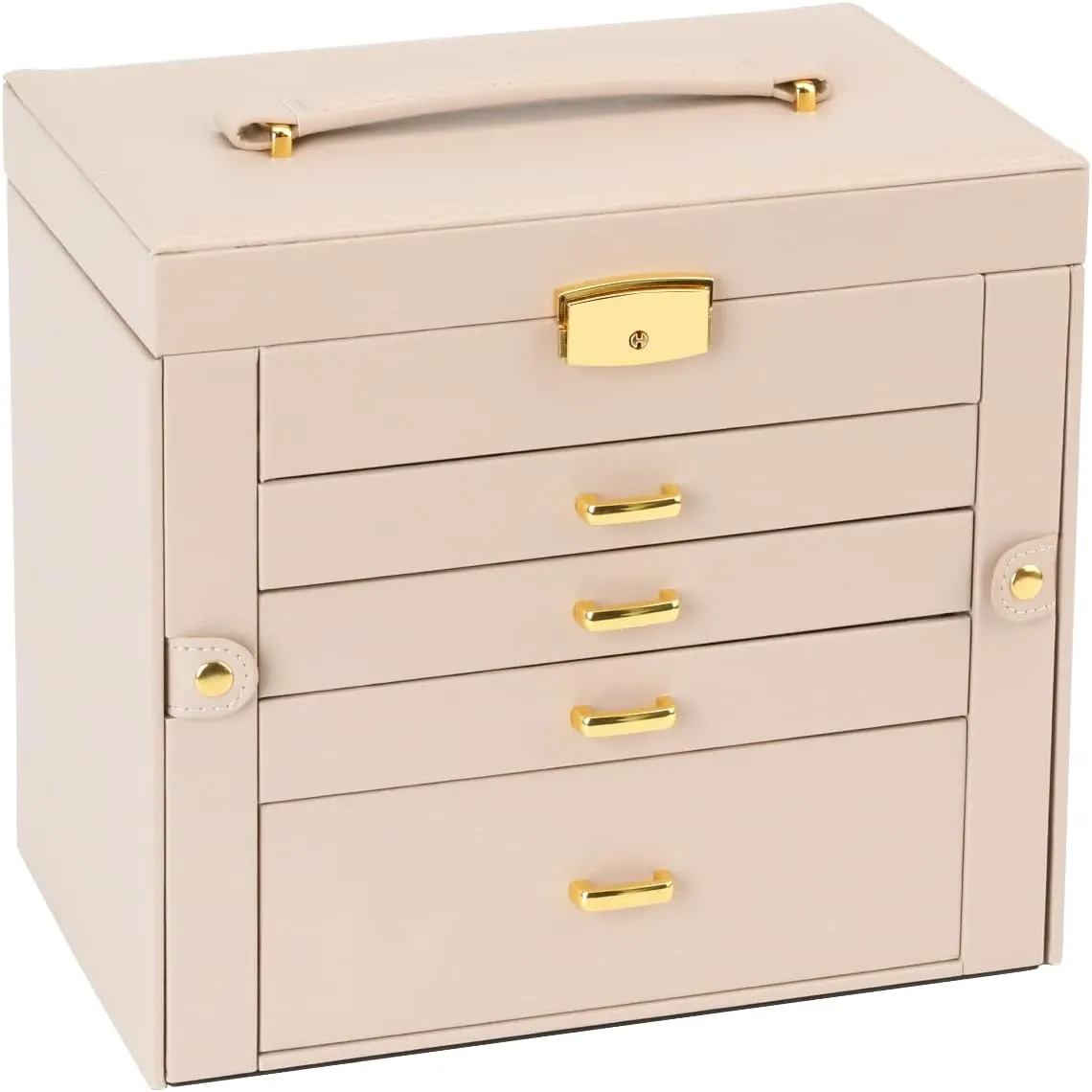Jewelry Box for Women, 5-Layer Jewelry Organizers Box, Large Jewelry Storage Box for Girls, Jewelry Holder Organizers Gift for Valentine's Day, Christmas (Apricot)