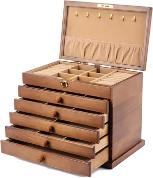 Jewelry Boxes for Women Wooden. 6-Layer Vintage Jewelry Box Wood. Wooden Jewelry Organizer for Storage Jewellery