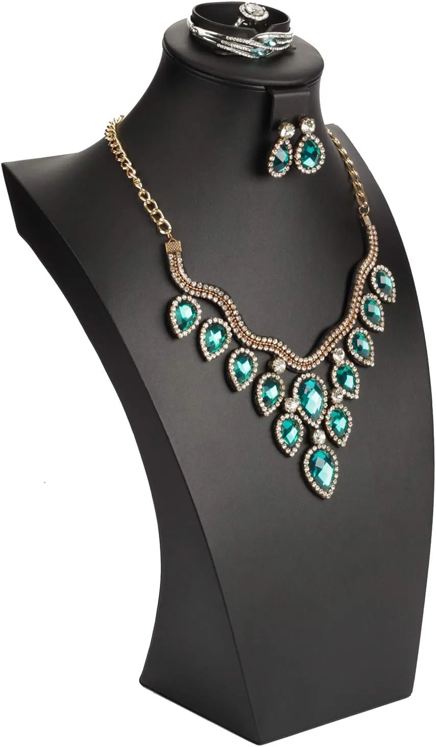 Jewelry Bust,Necklace Bust Jewelry Displays for Shows,Black Leather Bust for Jewelry Display,Jewelry Stand for Necklace,Bracelets,Earrings,Rings (H16.3inch)