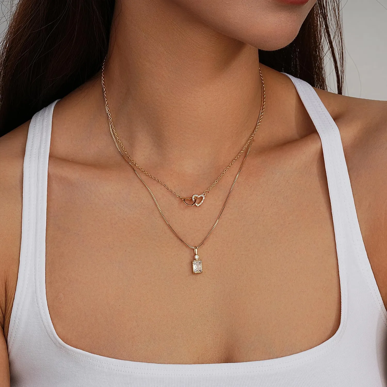 Jewlpire 14K Plated Gold Layered Necklaces for Women, Dainty Gold Herringbone Necklace with Paperclip Chain