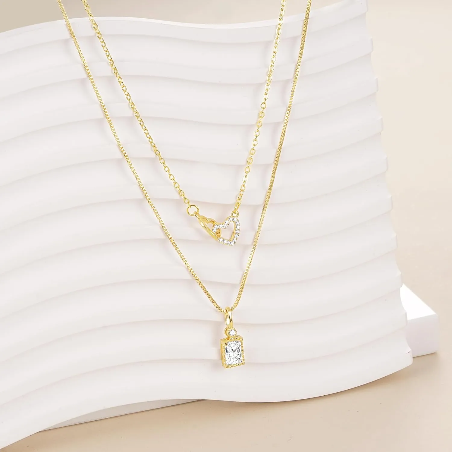 Jewlpire 14K Plated Gold Layered Necklaces for Women, Dainty Gold Herringbone Necklace with Paperclip Chain