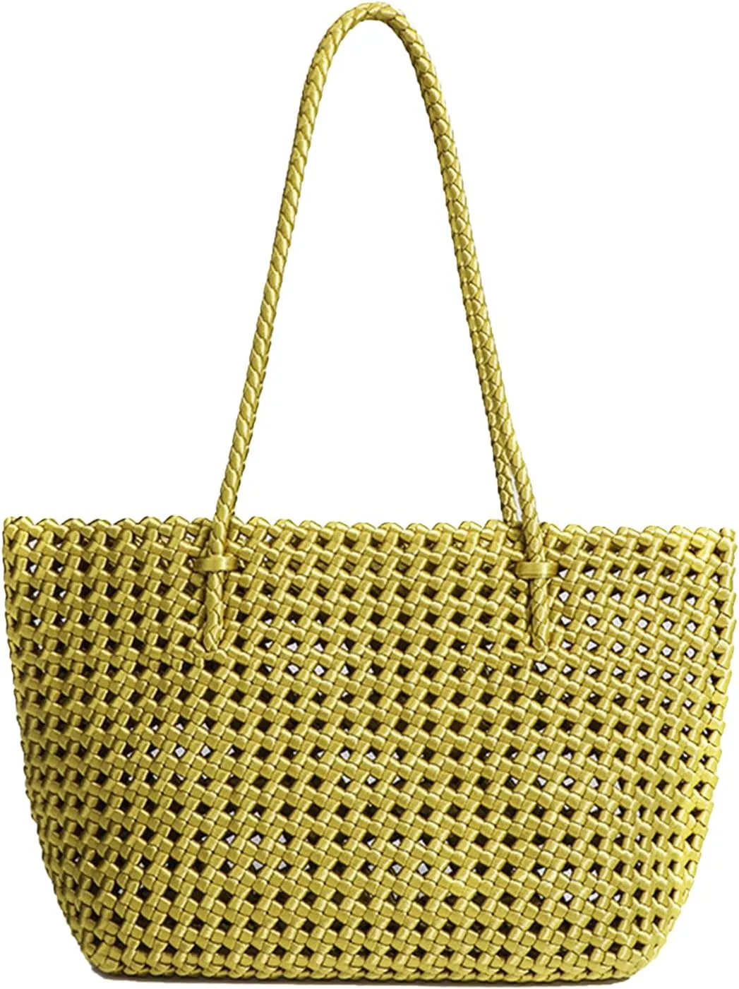 JINMANXUE Woven Tote Bag For Women,Travel Shoulder Bag, Large Hollow Beach Soft Satin Handbags Hand-woven Satchel Clutch