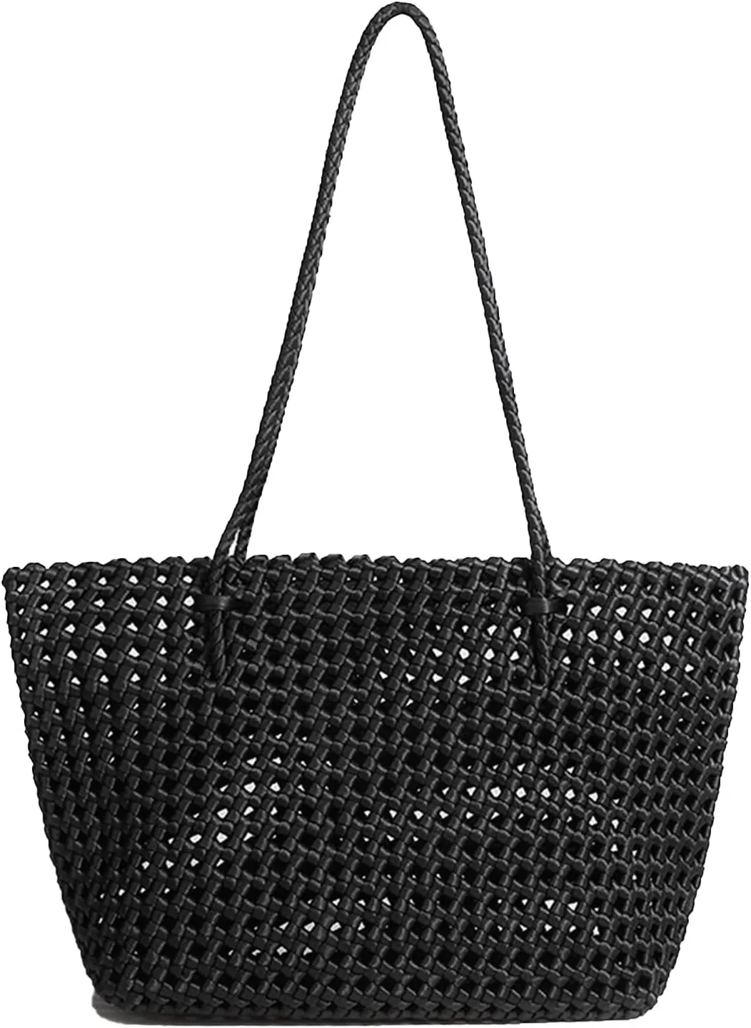 JINMANXUE Woven Tote Bag For Women,Travel Shoulder Bag, Large Hollow Beach Soft Satin Handbags Hand-woven Satchel Clutch