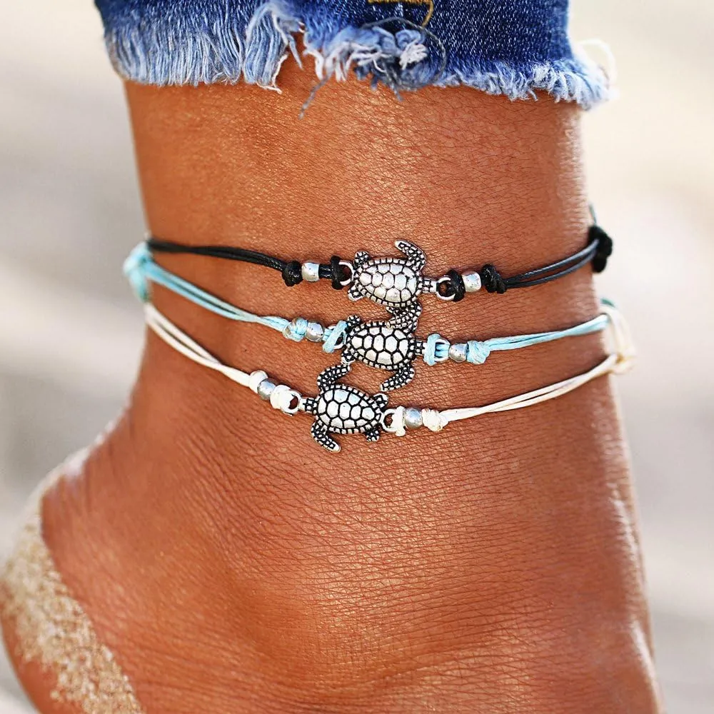 kelistom Boho Anklet Bracelet for Women Handmade Elphant Sun Turtle Shell Ankle Bracelets Summer Foot Jewelry