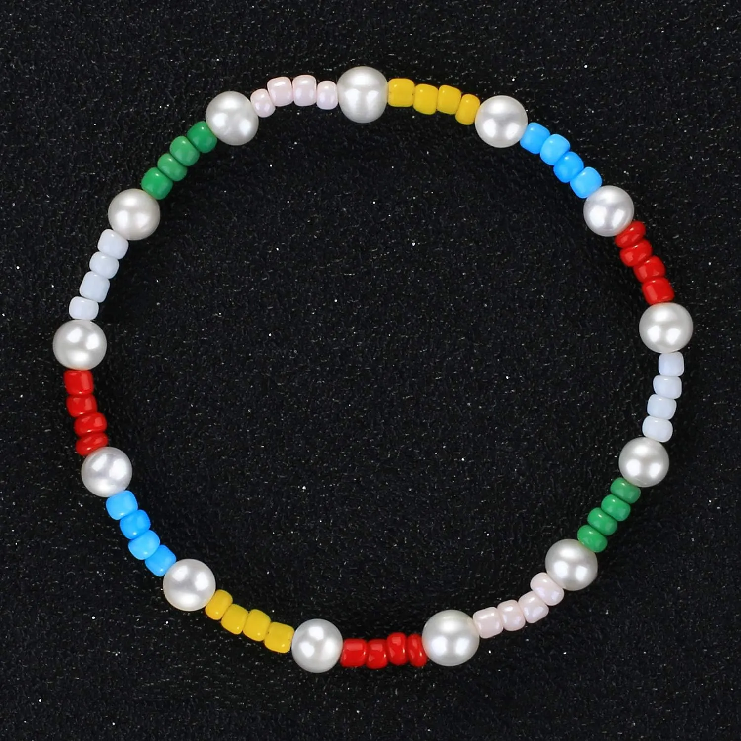 KELITCH Women Rainbow Pearls Bracelets Evil Eye Stretch Bracelet Handmade Wrap Cuff Charm Bracelets