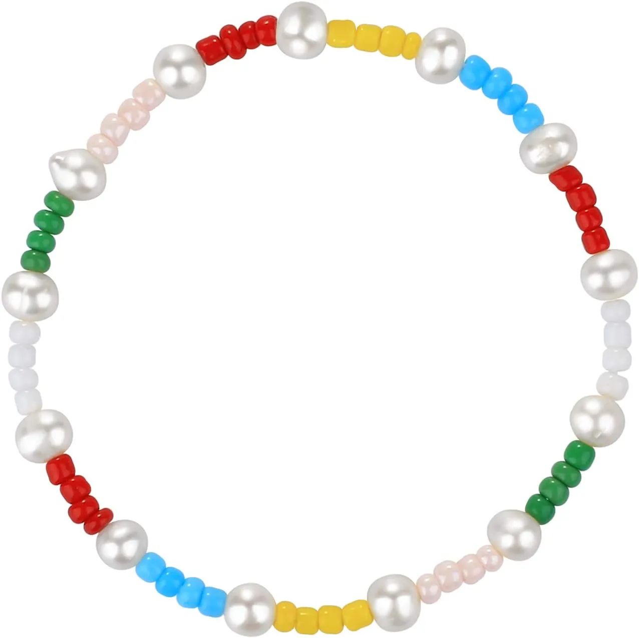 KELITCH Women Rainbow Pearls Bracelets Evil Eye Stretch Bracelet Handmade Wrap Cuff Charm Bracelets