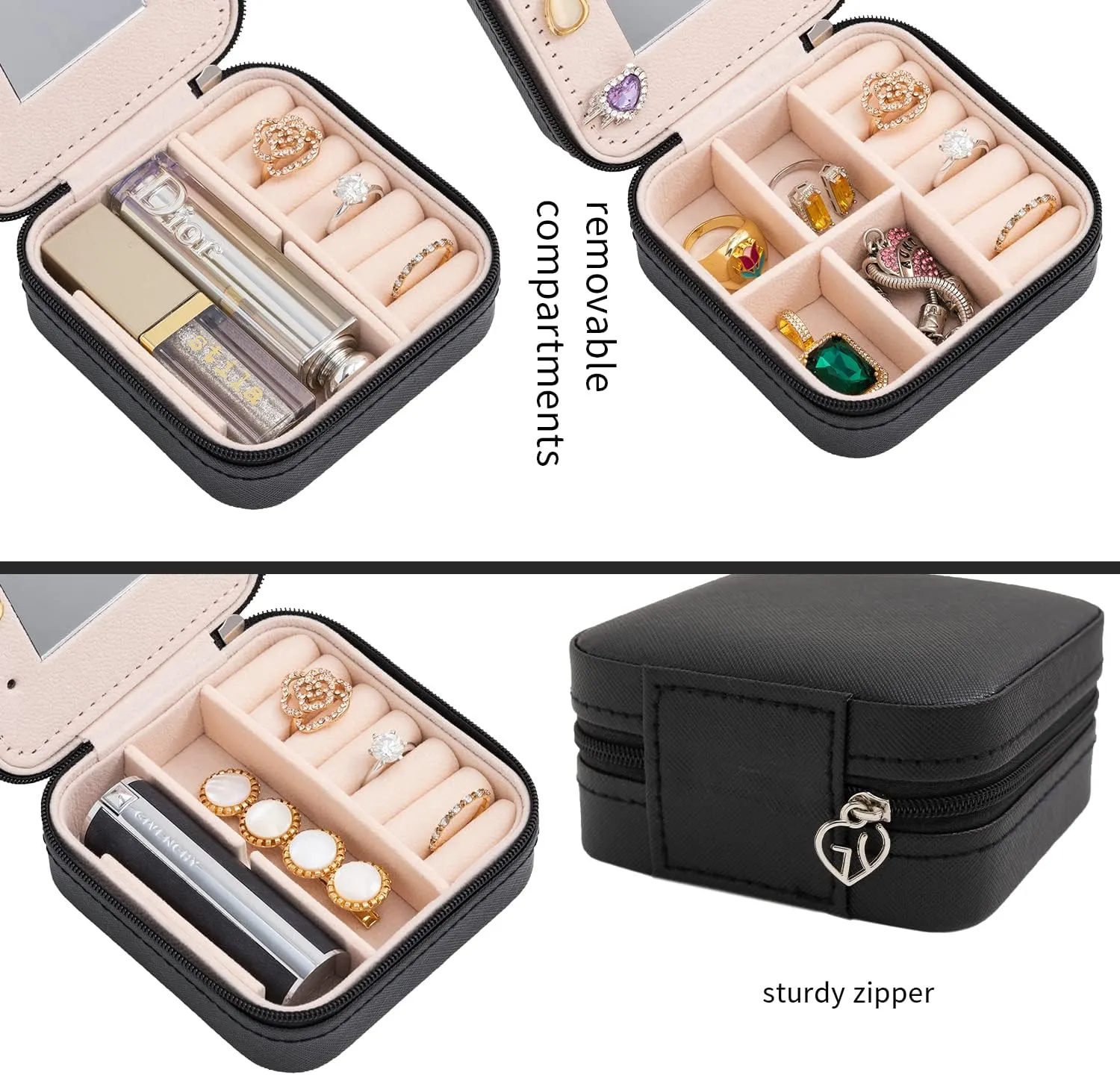 KElofoN Travel jewelry case Travel jewelry box Travel Jewelry Organizer Small Jewelry Organizer Box for Girls Women with Mirror(Black)
