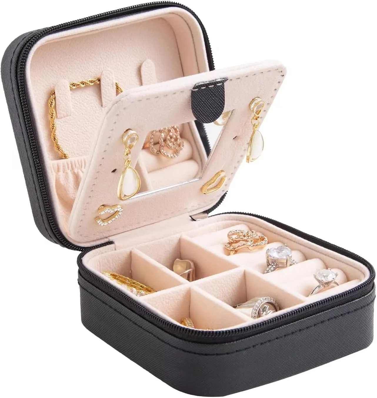 KElofoN Travel jewelry case Travel jewelry box Travel Jewelry Organizer Small Jewelry Organizer Box for Girls Women with Mirror(Black)