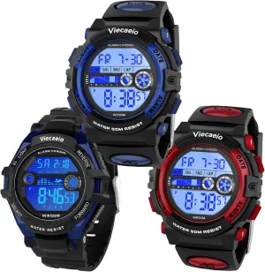 Kids Shock and Water Resistant Sports Watch 3 Piece Gift Set for Boys and Girls