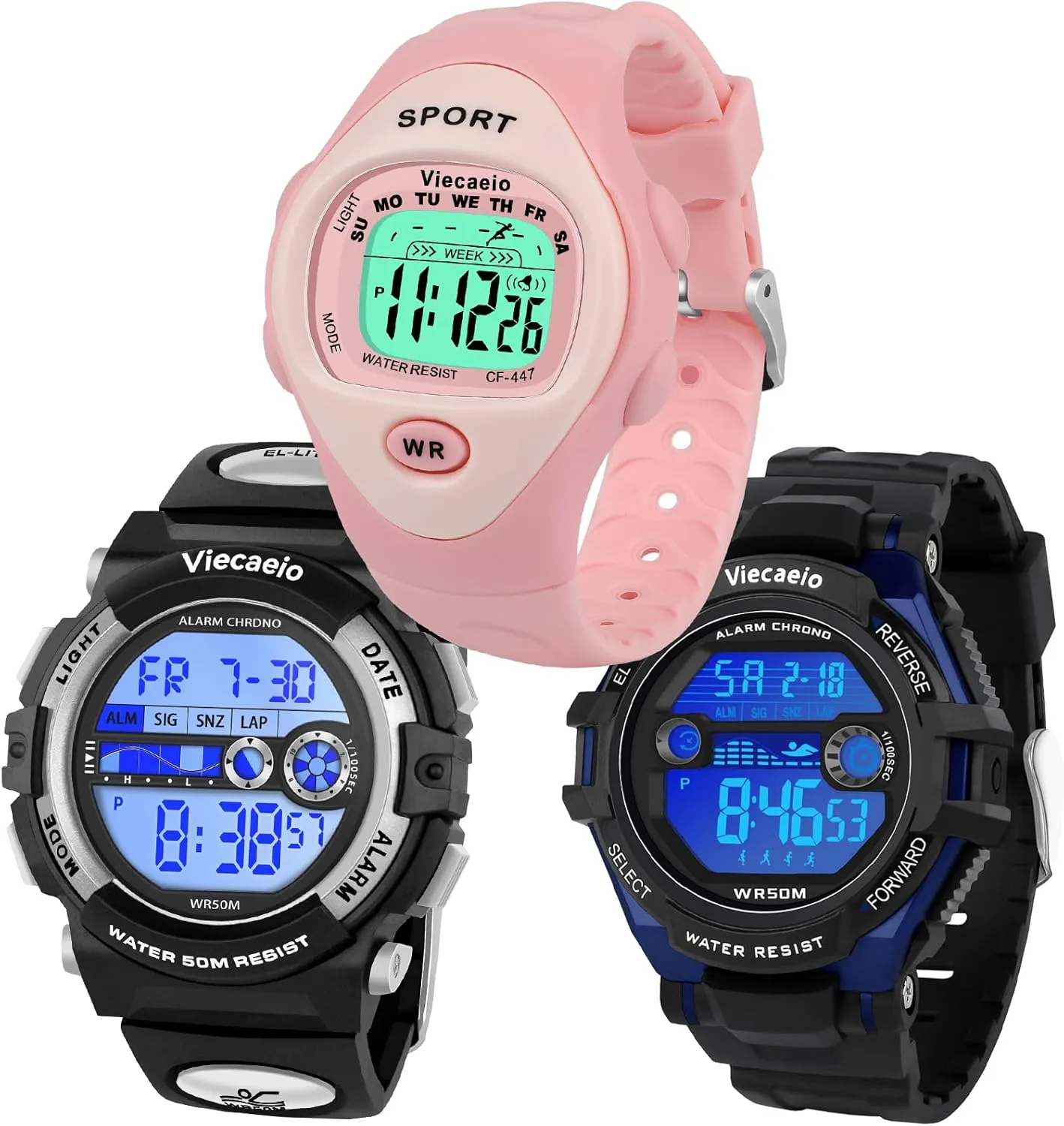 Kids Shock and Water Resistant Sports Watch 3 Piece Gift Set for Boys and Girls