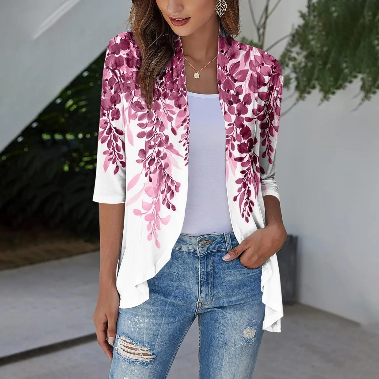 Kimonos for Women Breathable Open Front Tops Lightweight Cardigan Lrregular Hemline Cover Up Loose Fit Casual Coat