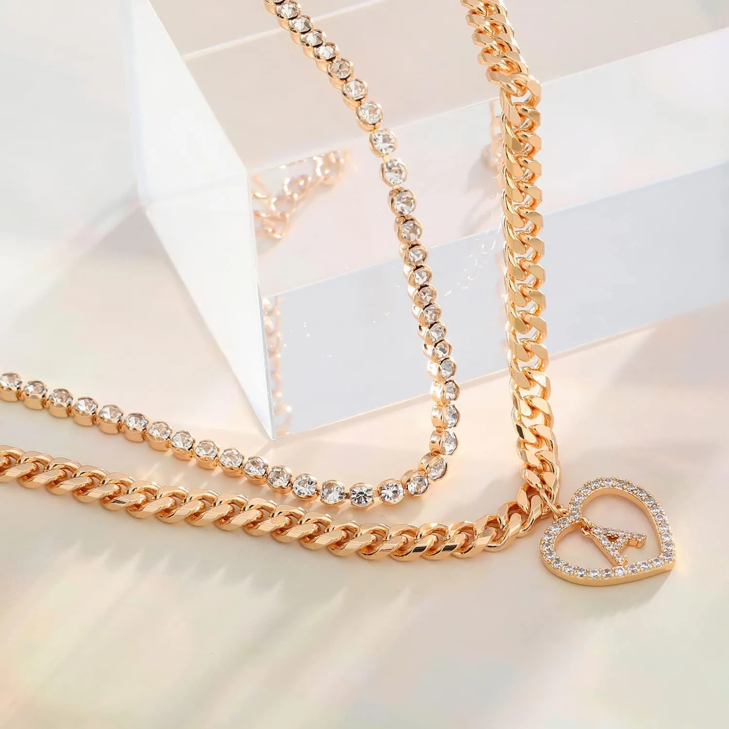 KOHOTA Initial Ankle Bracelets for Women 14K Gold Plated Layered Chain Cubic Zirconia Dainty Heart Letter Initial Gold Anklet A-Z Gold Anklets for Women Teen Girls Summer Beach Foot Jewelry Gifts