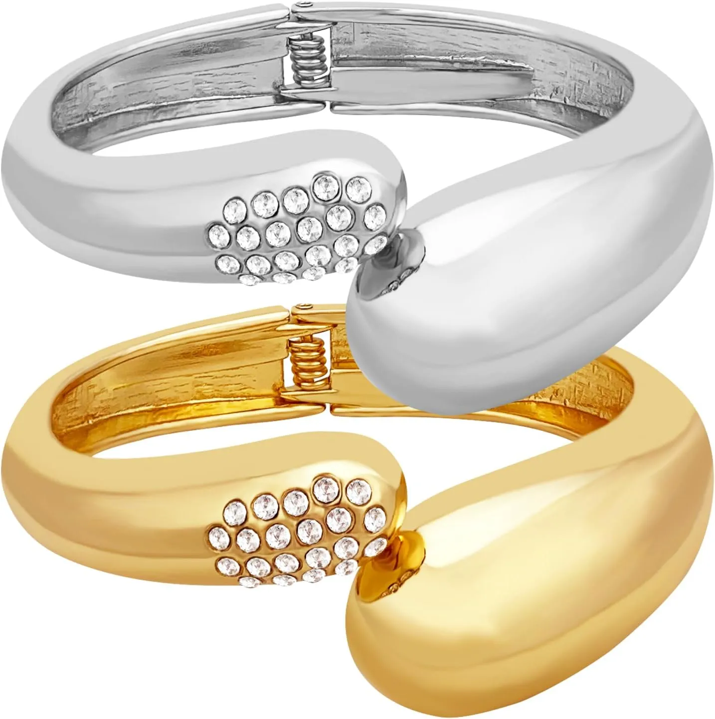 KOLODOGO 2pcs Chunky Gold Cuff Bracelet for Women 18K Gold Plated Bangle Bracelets Gold Silver Minimalist Irregular Bracelets Open Wide Wrist Cuff Bracelet Fashion Costume Jewelry