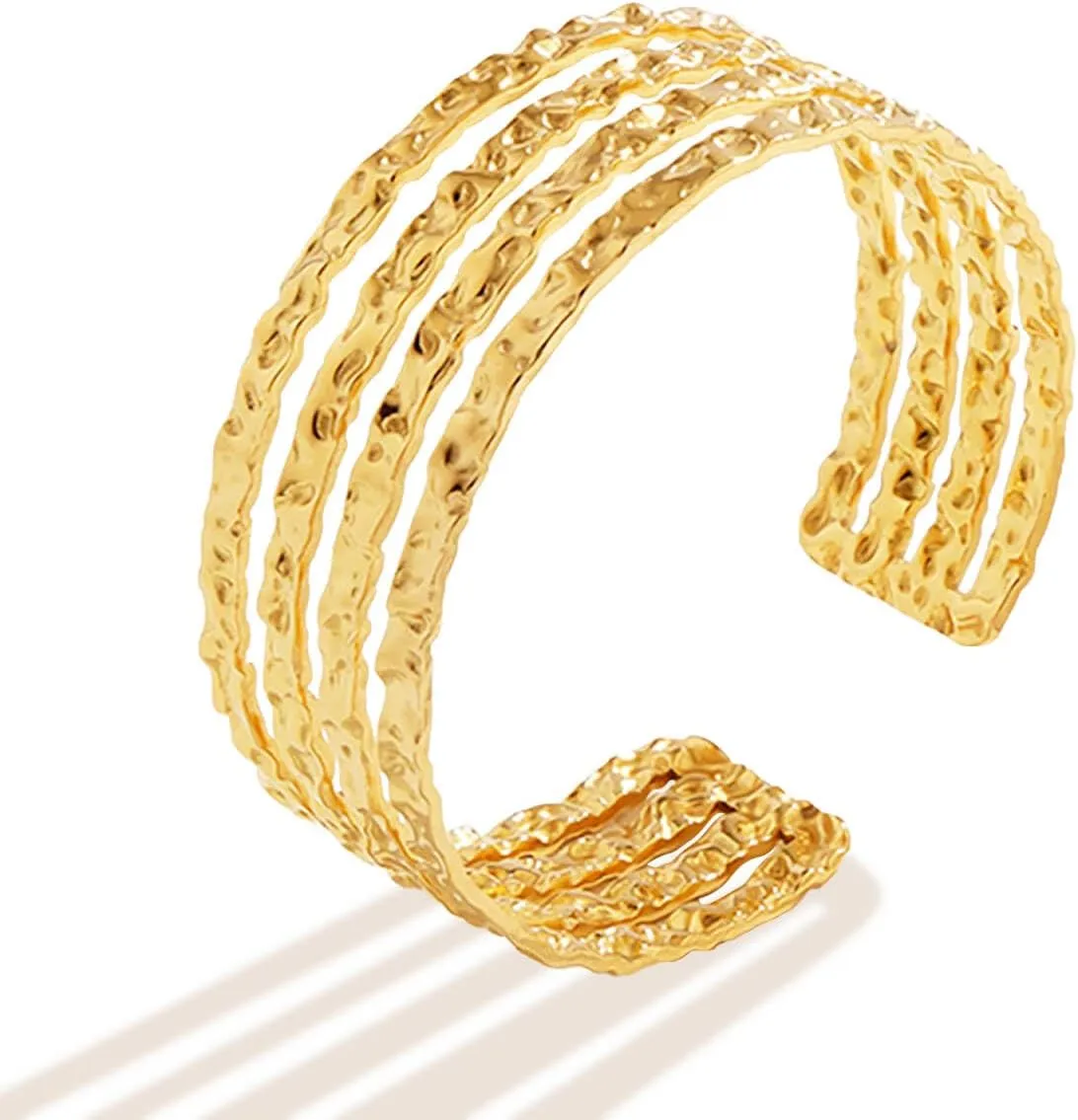 KOLODOGO Gold Cuff Bracelets for Women Hammered Irregular Cuff Bracelet Chunky Adjustable Open Bangles Gold Textured Arm Cuff Fashion Jewelry Gifts