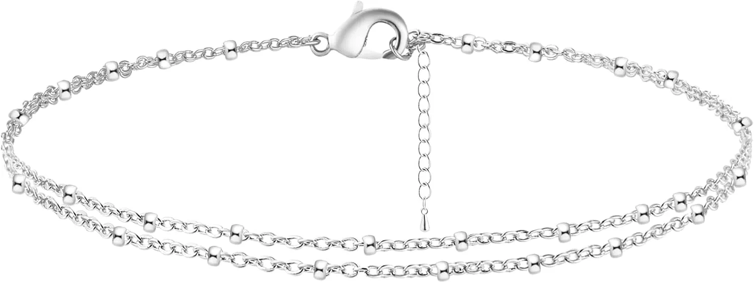 Kyerlyn Dainty Simple Chain Anklet for Women 18k Gold/Silver Plated Summer Beach Beaded Evil Eye Moon Figaro Butterfly Satellite Cuban Pearl Flat Marina Anklet Gift