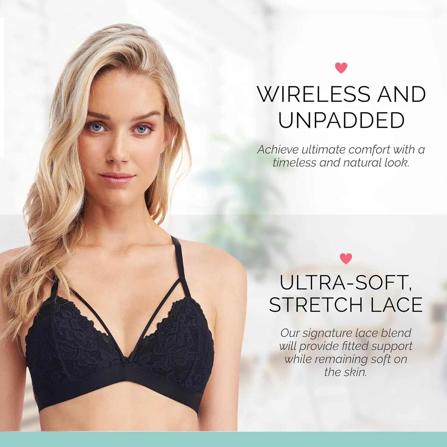 Kylie Lace Bralette for Women, Unpadded and Unlined Wireless Bra, Perfect Everyday Strappy Lingerie