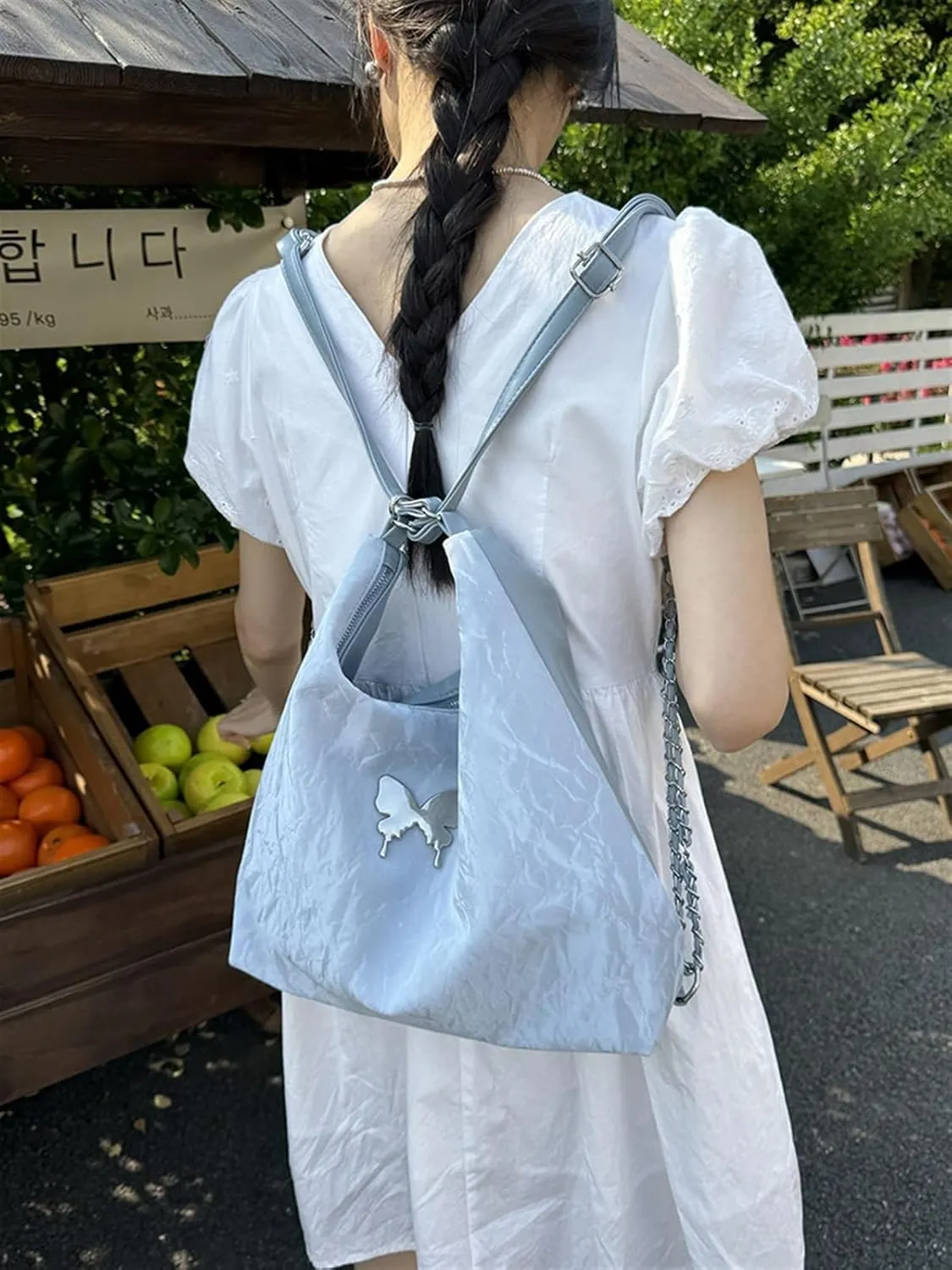 Ladies shoulder bag shoulder bag commuter bucket bag(Blue)
