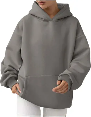 Lastesso Hoodies for Women Fleece Fall Warm Sweatshirts Trendy Solid Loose Pullovers Oversized Comfy Clothes with Pockets