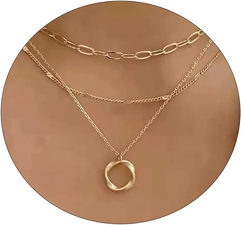 Layered Gold Necklaces for Women Dainty Gold Necklace 14k Gold Plated Cuban Pearl O Box Paper Clip Chain Circle Cross Fashion Pendant Necklaces Trendy Jewelry Set Simple Jewelry Gifts