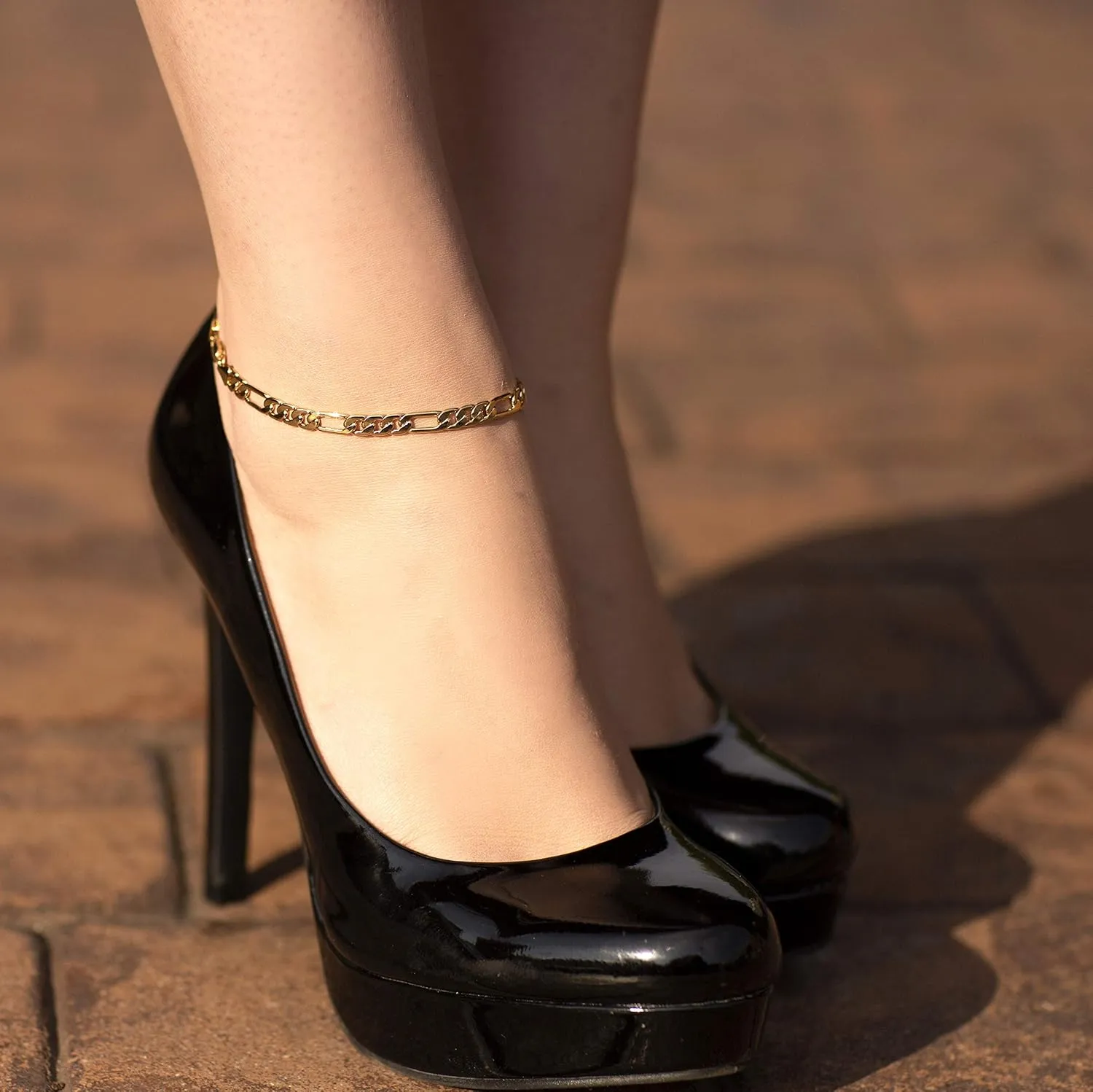LIFETIME JEWELRY Womens Gold Anklet 5mm Figaro Chain Ankle Bracelet 24k Real Gold Plated