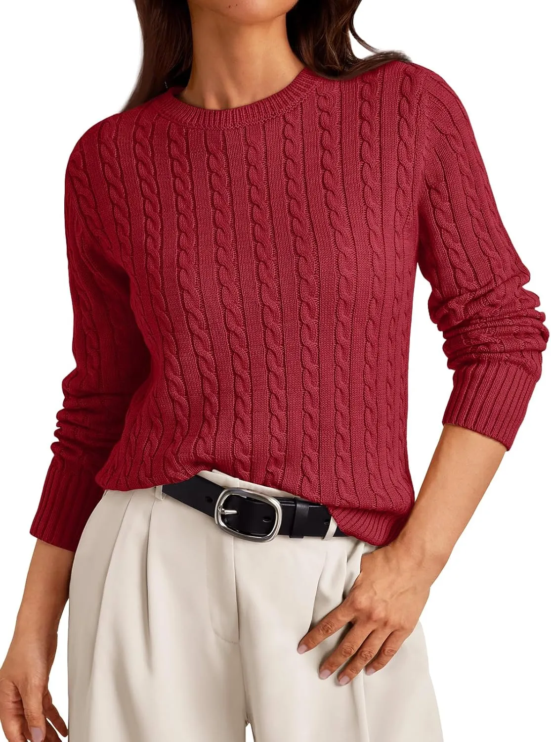 LILLUSORY Cable Knit Sweater Womens Soft Pullover Lightweight Ladies Business Casual Trendy Sweaters 2025