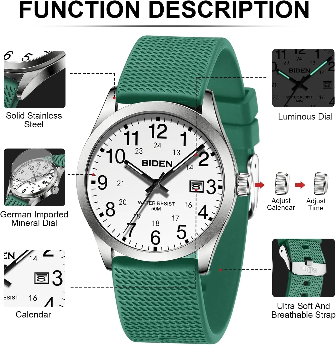 LN LENQIN Mens Watches Analog Quartz Sports Unisex 30M Waterproof Nurse Watch for Men Women Medical Professionals Military Time with Second Hand Glowing Easy to Read Dial