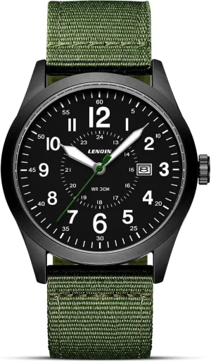 LN LENQIN Mens Watches Military Watch Sport Analog Quartz Waterproof Wrist Watch for Men with Date Luminous Army Tactical Field Casual Nylon Band