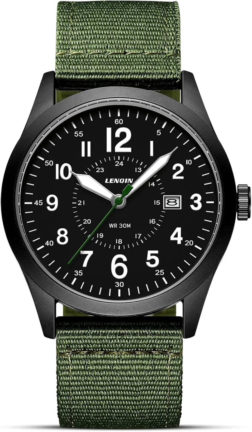 LN LENQIN Mens Watches Military Watch Sport Analog Quartz Waterproof Wrist Watch for Men with Date Luminous Army Tactical Field Casual Nylon Band