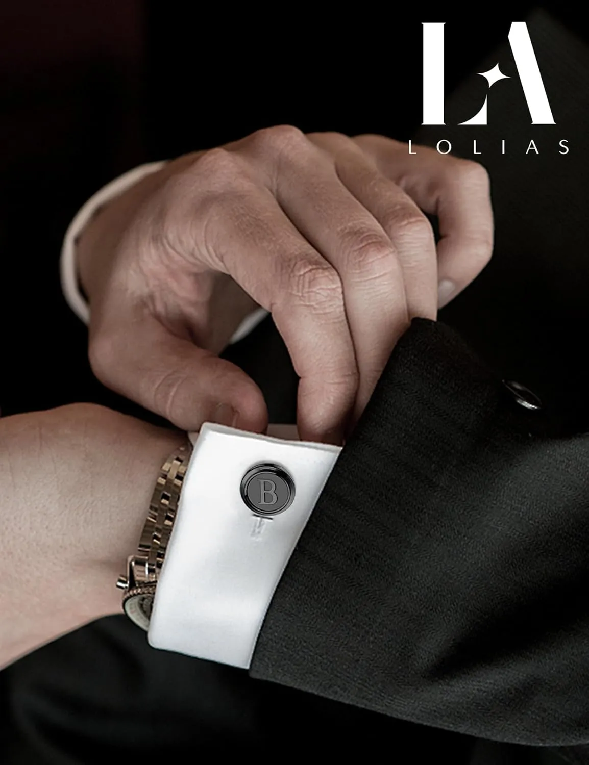 LOLIAS 3 Pairs Initial Cufflinks For Men Classic Mens CuffLinks Set Letter Cuff Links for Casual to Formal with Gift Box Silver Black Gold Cufflinks for Father Husband