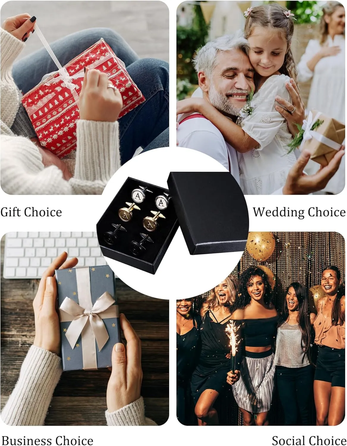LOLIAS 3 Pairs Initial Cufflinks For Men Classic Mens CuffLinks Set Letter Cuff Links for Casual to Formal with Gift Box Silver Black Gold Cufflinks for Father Husband