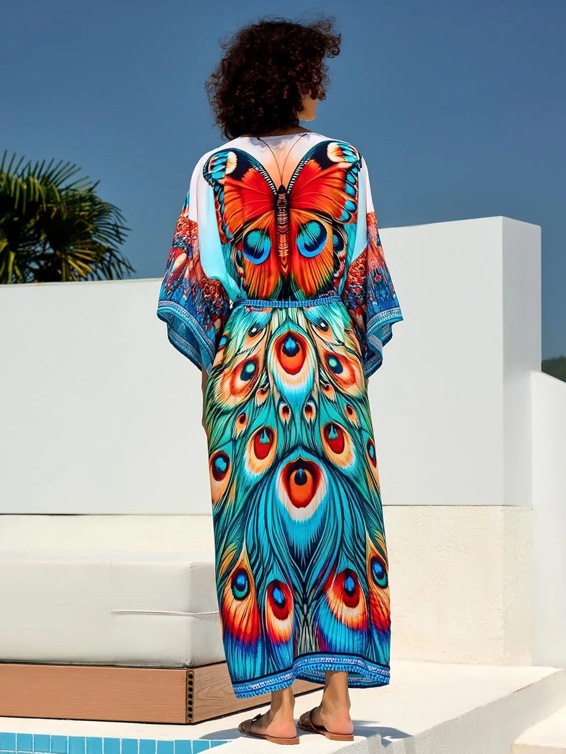 LOUSEA Women's Kimono Swimsuit Cover Ups Colorful Long Beach Kimonos Long Sleeve Robe Pool Cover Up Bathing Suit Kimono