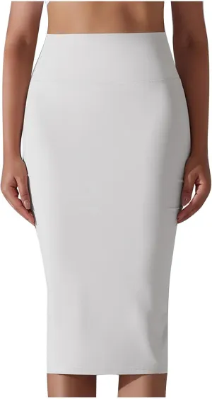 Lpmadey Womens Elegant Knee Length Elastic Waist Stretchy Bodycon Business Pencil Skirt Basic Stretch Pencil Midi Skirt