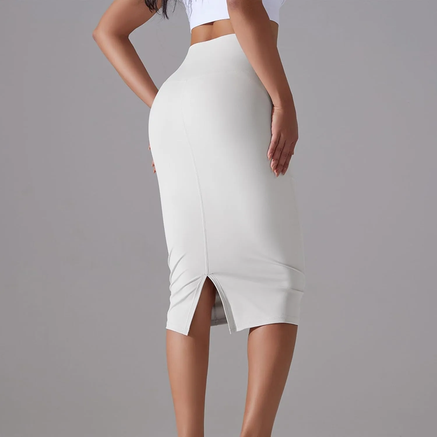 Lpmadey Womens Elegant Knee Length Elastic Waist Stretchy Bodycon Business Pencil Skirt Basic Stretch Pencil Midi Skirt