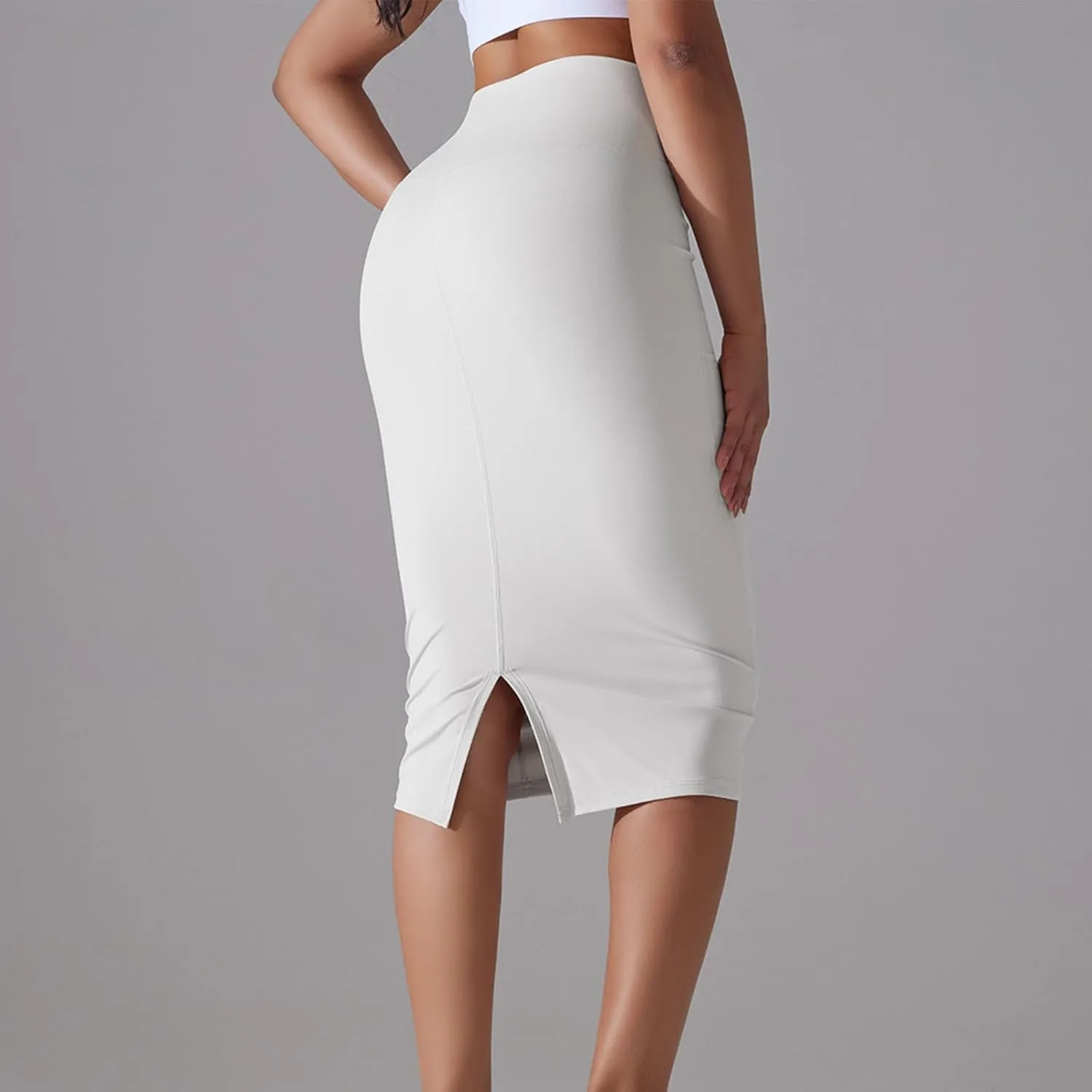 Lpmadey Womens Elegant Knee Length Elastic Waist Stretchy Bodycon Business Pencil Skirt Basic Stretch Pencil Midi Skirt