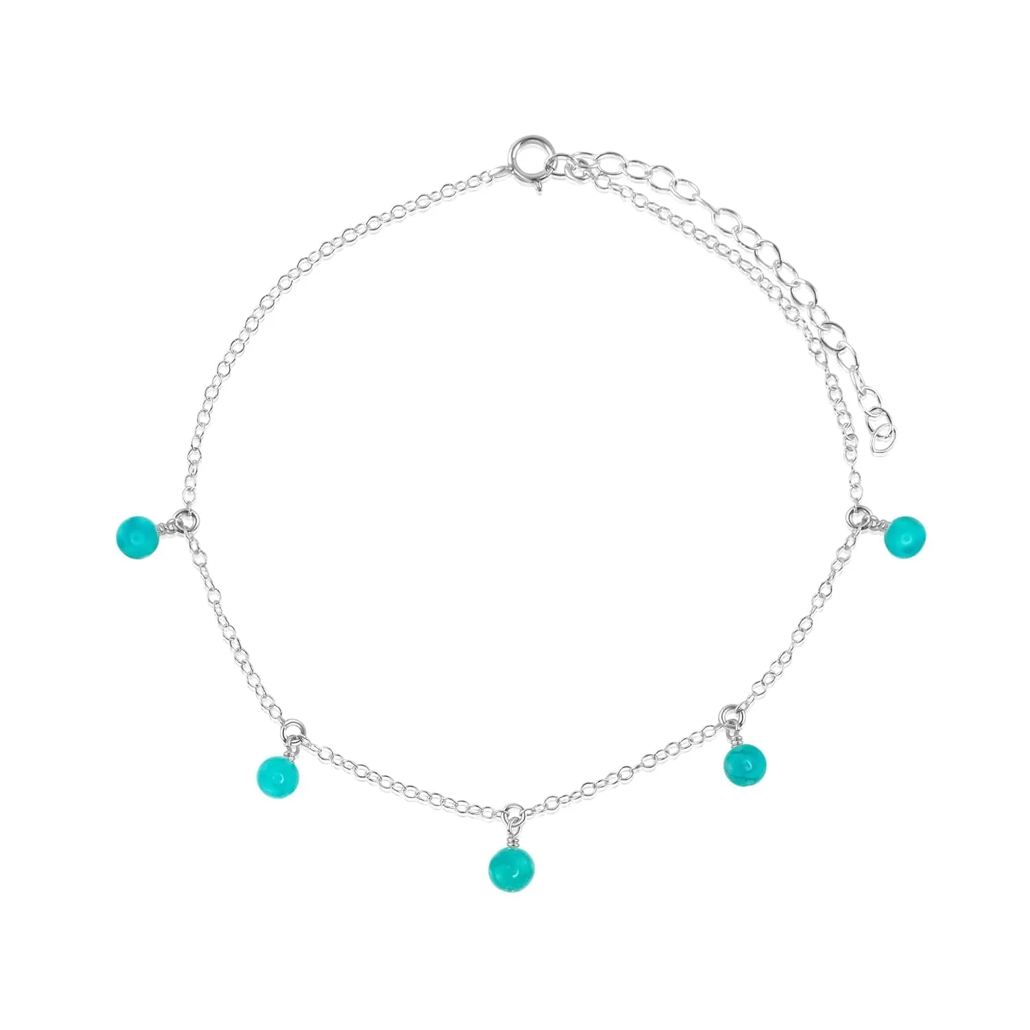 Luna Tide Turquoise Bead Drop Anklet in Sterling Silver