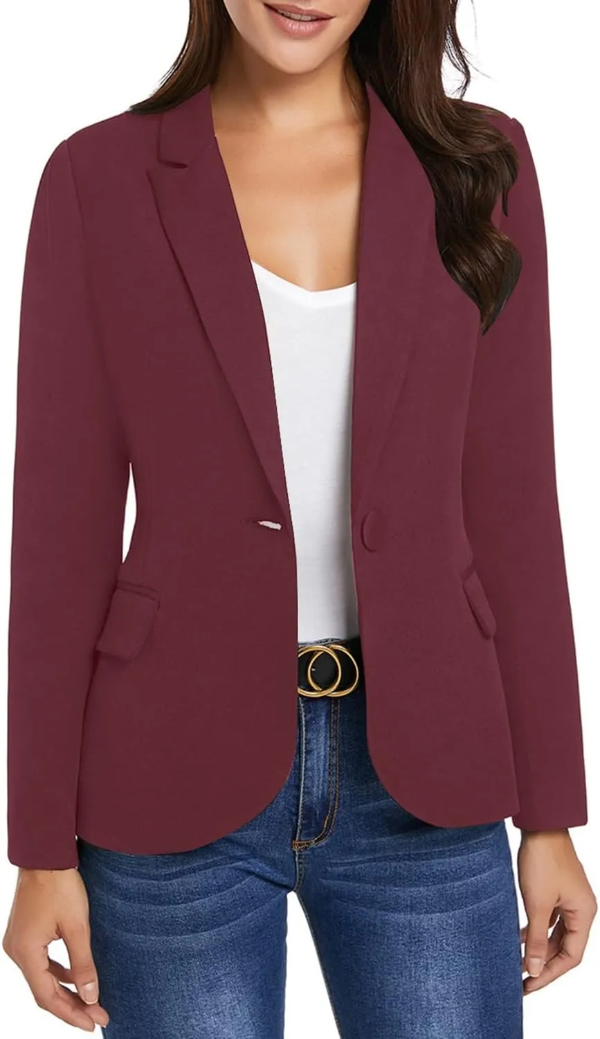 luvamia Women's Long Sleeve Formal Notch Lapel Button Down Blazer Pockets Jacket