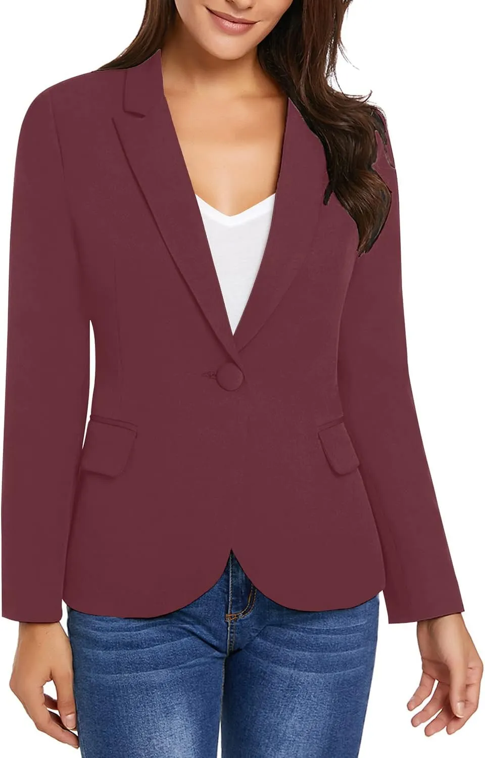 luvamia Women's Long Sleeve Formal Notch Lapel Button Down Blazer Pockets Jacket