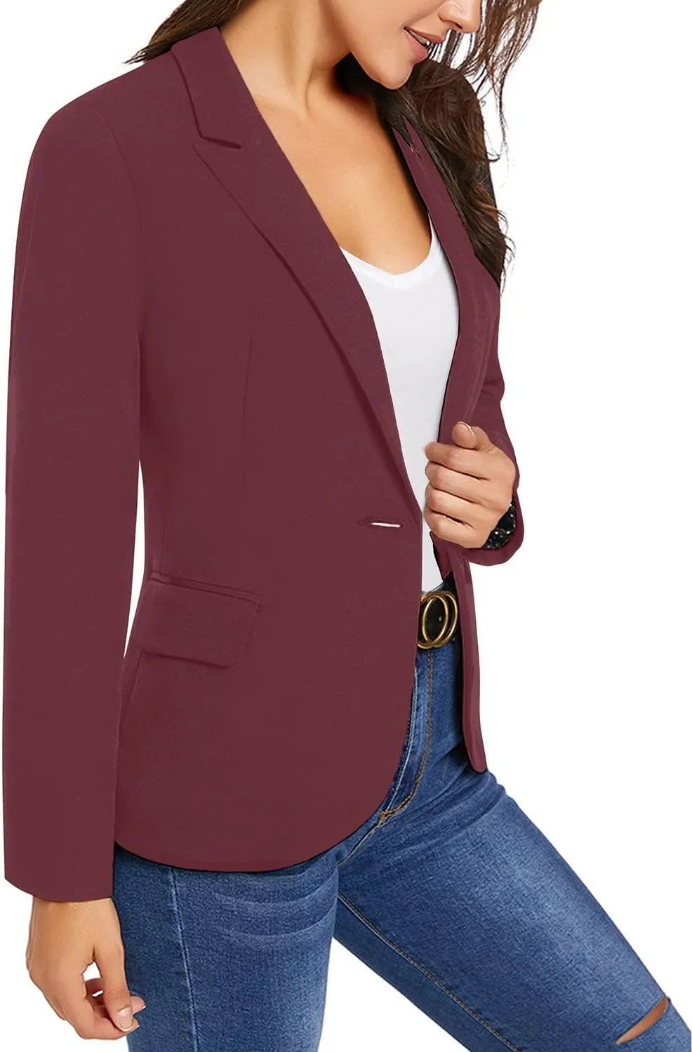luvamia Women's Long Sleeve Formal Notch Lapel Button Down Blazer Pockets Jacket