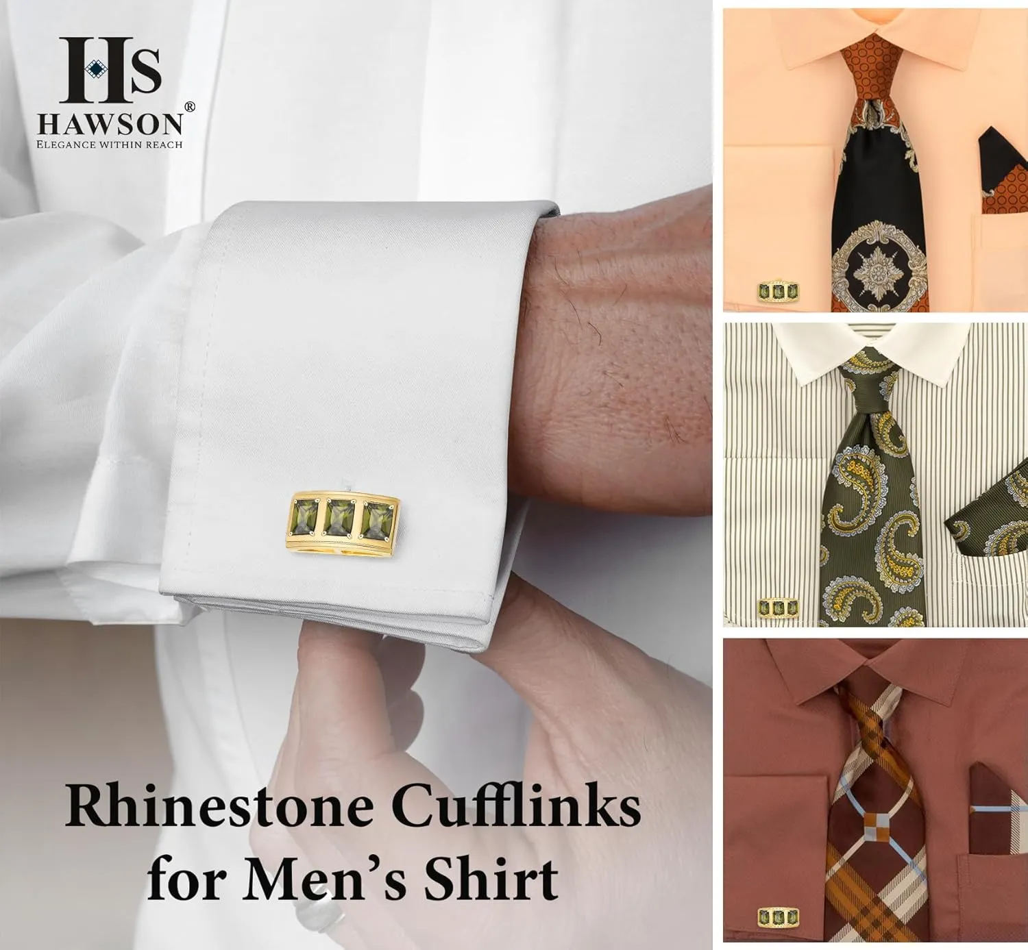 Luxurious Crystal Cufflinks for Men with Gift Box, Gold Tone Cuff links for Men's Dress Shirts and French Cuff Shirts on Birthday Party Wedding Anniversary