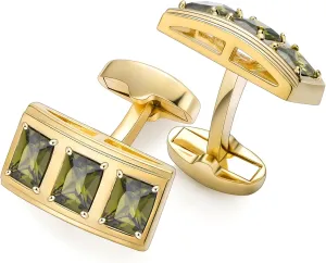 Luxurious Crystal Cufflinks for Men with Gift Box, Gold Tone Cuff links for Men's Dress Shirts and French Cuff Shirts on Birthday Party Wedding Anniversary