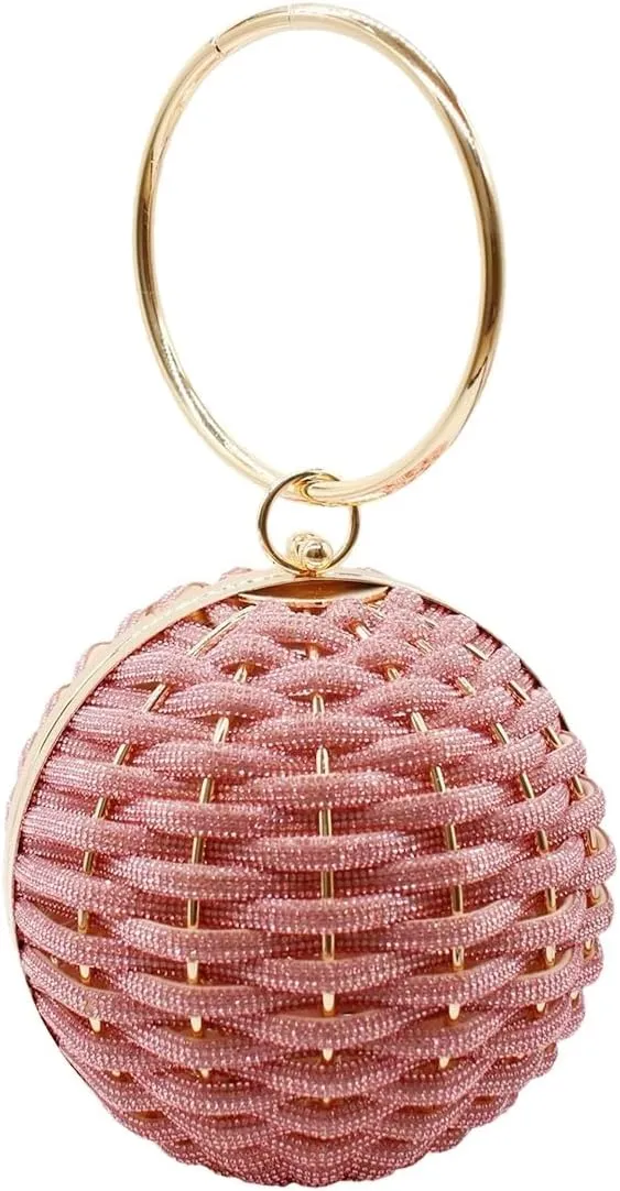 Luxury Rhinestone Ball Shape Clutch Purse Round Ball Evening Handbag Woven Metal Crystal Evening Bag for Party Prom