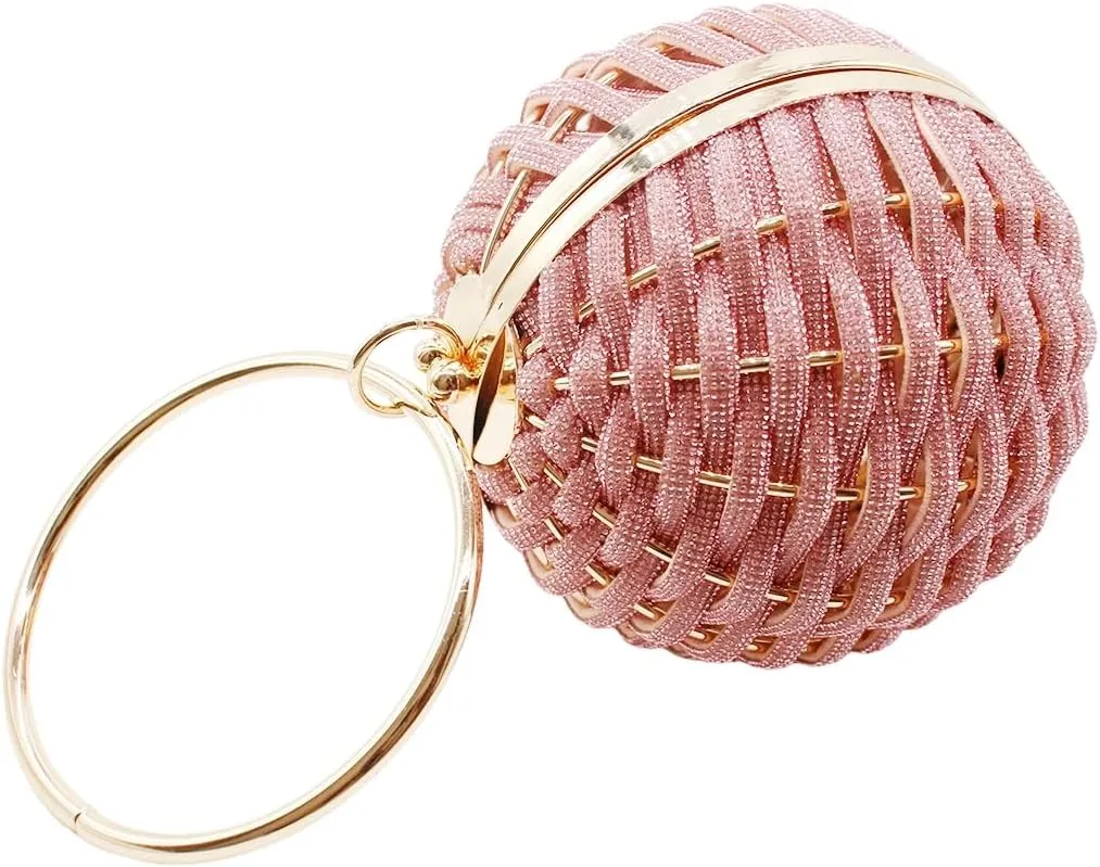 Luxury Rhinestone Ball Shape Clutch Purse Round Ball Evening Handbag Woven Metal Crystal Evening Bag for Party Prom