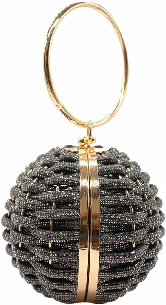 Luxury Rhinestone Ball Shape Clutch Purse Round Ball Evening Handbag Woven Metal Crystal Evening Bag for Party Prom