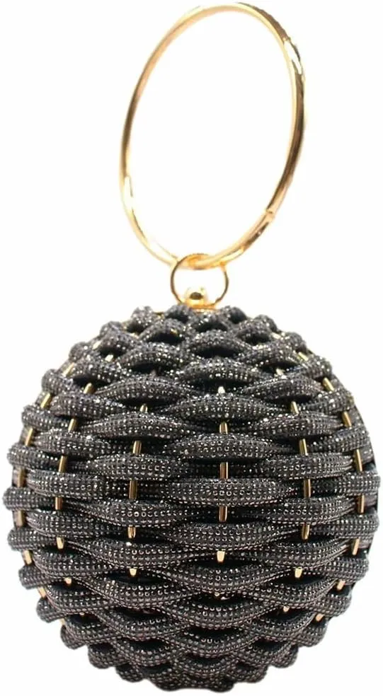 Luxury Rhinestone Ball Shape Clutch Purse Round Ball Evening Handbag Woven Metal Crystal Evening Bag for Party Prom