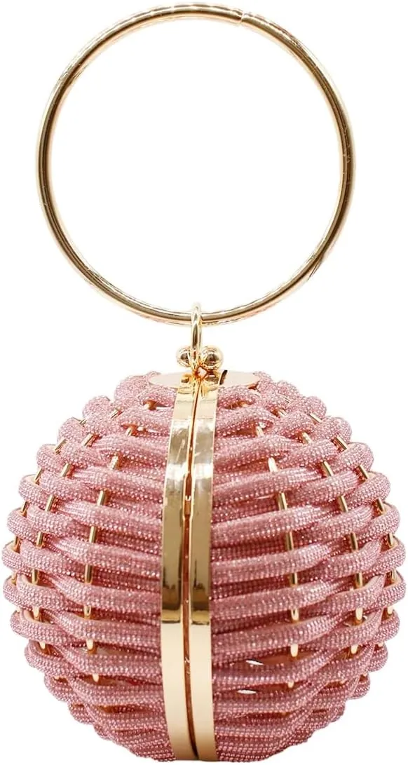 Luxury Rhinestone Ball Shape Clutch Purse Round Ball Evening Handbag Woven Metal Crystal Evening Bag for Party Prom