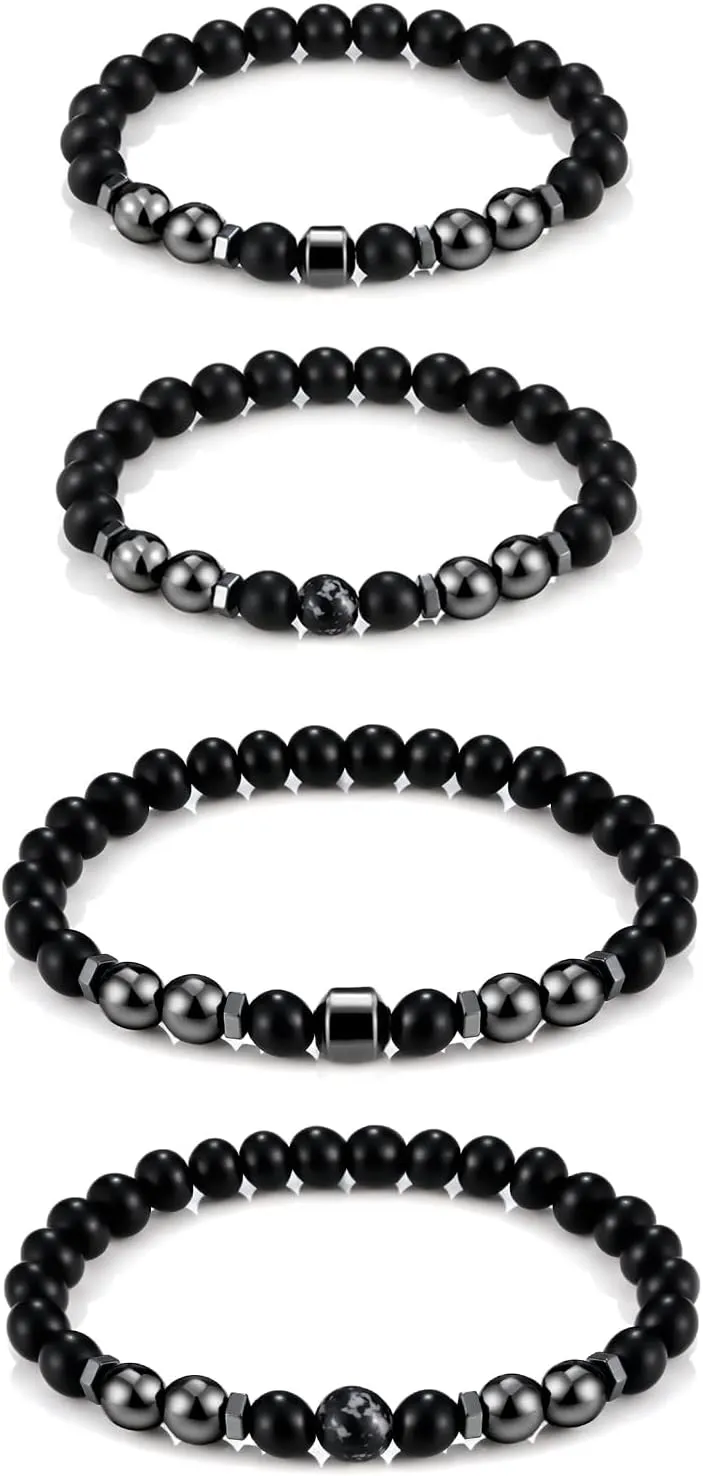 Lymph Detox Bracelet Slim Anklet for Women, Hematite Beads Obsidian Anti-Swelling Stretch for Stress Anxiety Relief, Energy Metal Bracelet