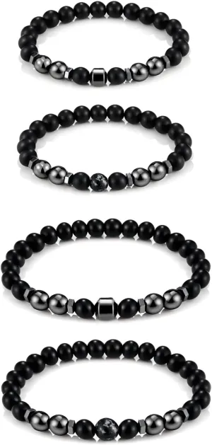 Lymph Detox Bracelet Slim Anklet for Women, Hematite Beads Obsidian Anti-Swelling Stretch for Stress Anxiety Relief, Energy Metal Bracelet