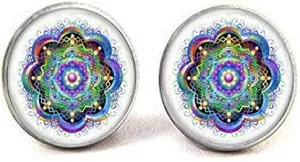 Mandala Cufflinks Meditative Jewelry Mandala Art Balancing Jewelry Sacred Geometry Blue Jewelry